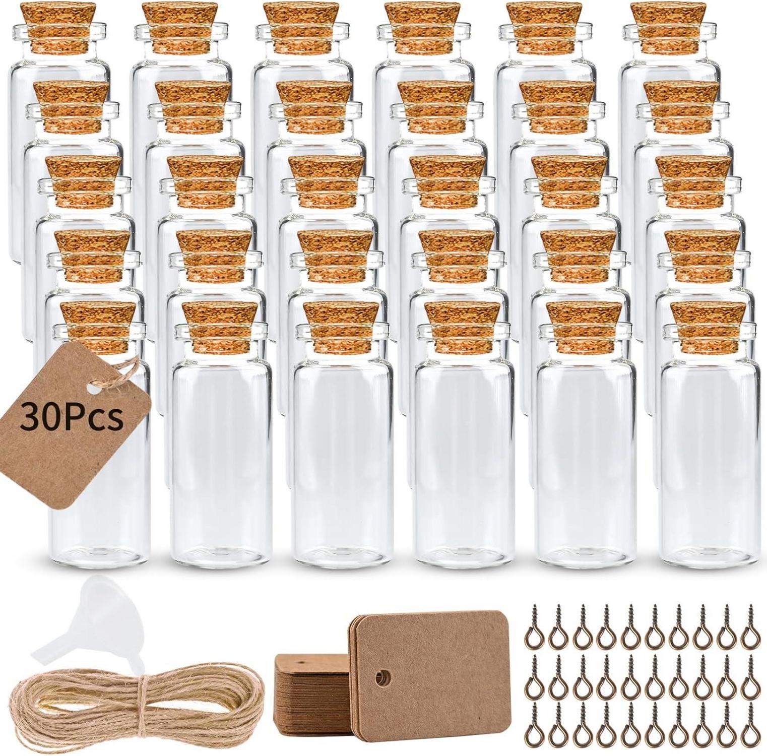 30 Stück Mini Glasflaschen mit Korken 10ml für DIY Deko