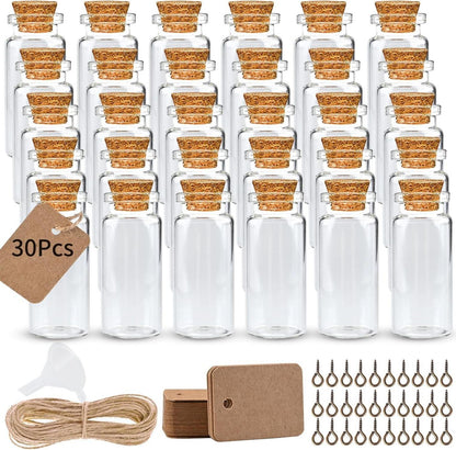 30 Stück Mini Glasflaschen mit Korken 10ml für DIY Deko
