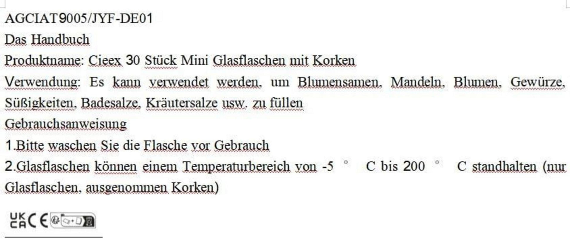 30 Stück Mini Glasflaschen mit Korken 10ml - Hochzeitsdeko & Geschenke