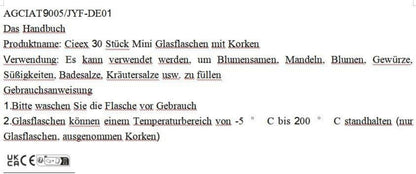 30 Stück Mini Glasflaschen mit Korken 10ml - Hochzeitsdeko & Geschenke