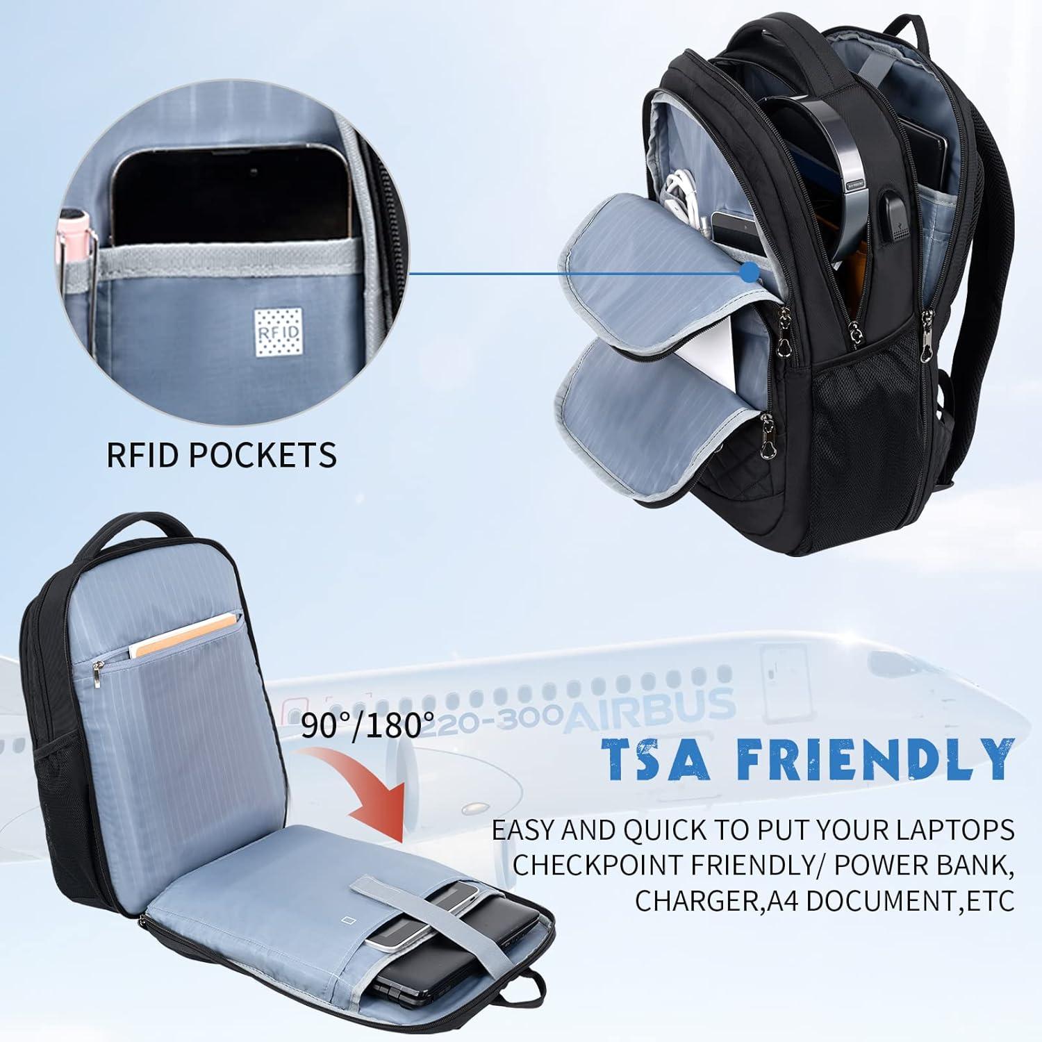 Schulrucksack Laptop 17,3'' Groß Wasserdicht USB RFID-Taschen Herren