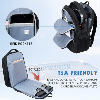 Schulrucksack Laptop 17,3'' Groß Wasserdicht USB RFID-Taschen Herren