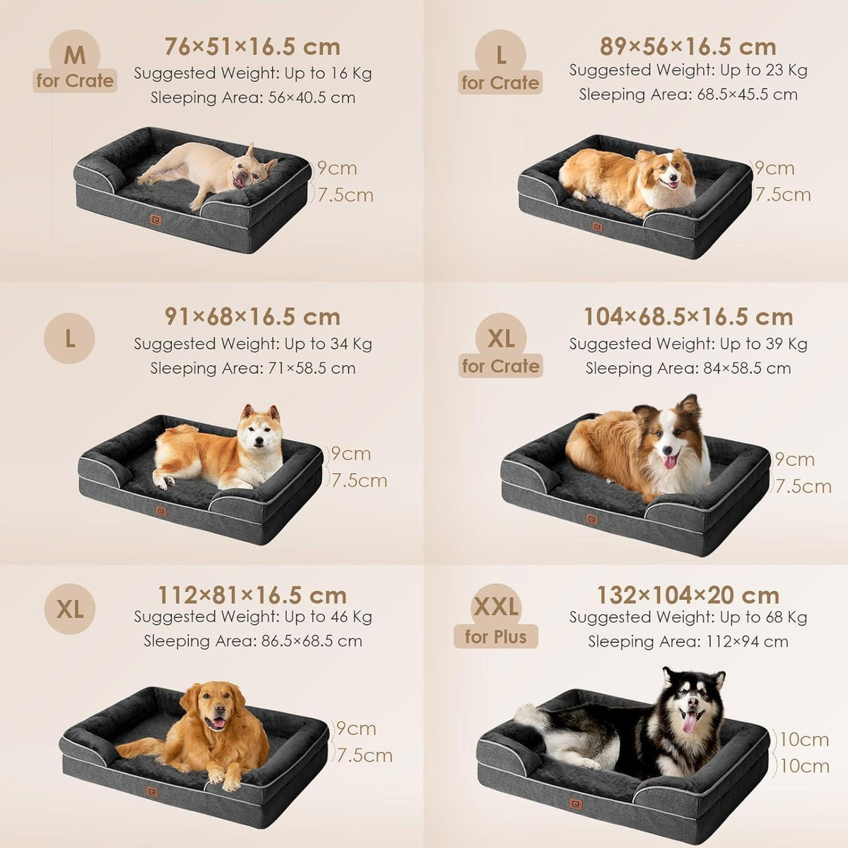 Orthopädisches Hundebett XL mit Memory Foam, Dunkelgrau