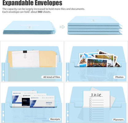 A4 Ordner Ringordner Dokumententasche Erweiterbare Lochtaschen Blau