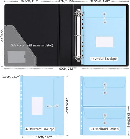A4 Ordner Ringordner Dokumententasche Erweiterbare Lochtaschen Blau