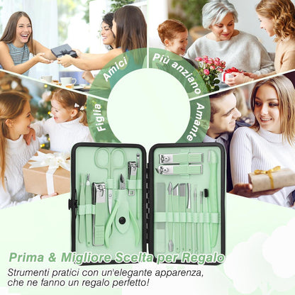 Professionelles Nagelknipser Set 18-tlg. Maniküre Pediküre Edelstahl Grün