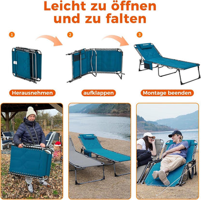 Übergroße Sonnenliege Blau 5-Fach Verstellbar Gartenliege 200x68 cm