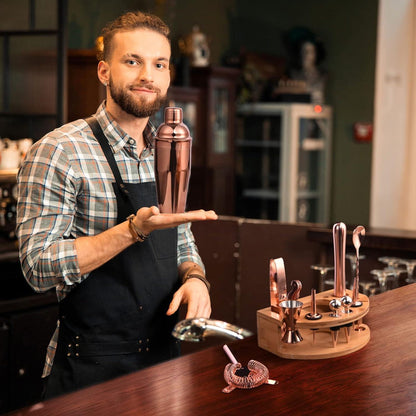 Cocktail Set 750ML 12tlg Edelstahl RoseGold mit Ständer