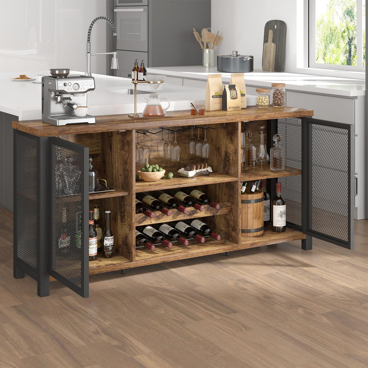 Industrieller Barschrank mit Weinkühler & Stauraum 140cm