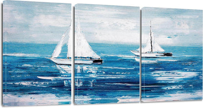3-teilig Leinwandbilder Blauer Ozean Segelboot Kunstdruck 30x40cm