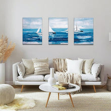 Moderne Leinwandbilder 3-teilig Blauer Ozean Segelboot 30x40