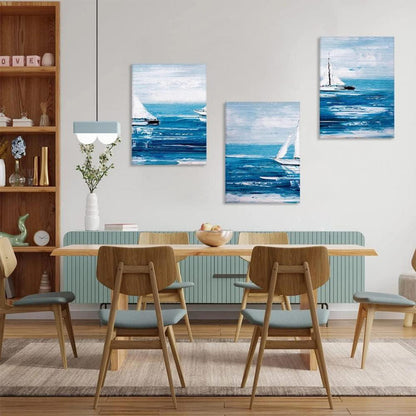 3-teilig Leinwandbilder Blauer Ozean Segelboot Kunstdruck 30x40cm
