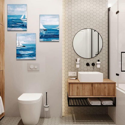 Artscope 3-teiliges Leinwandbilder Blauer Ozean Segelboot 30x40cm