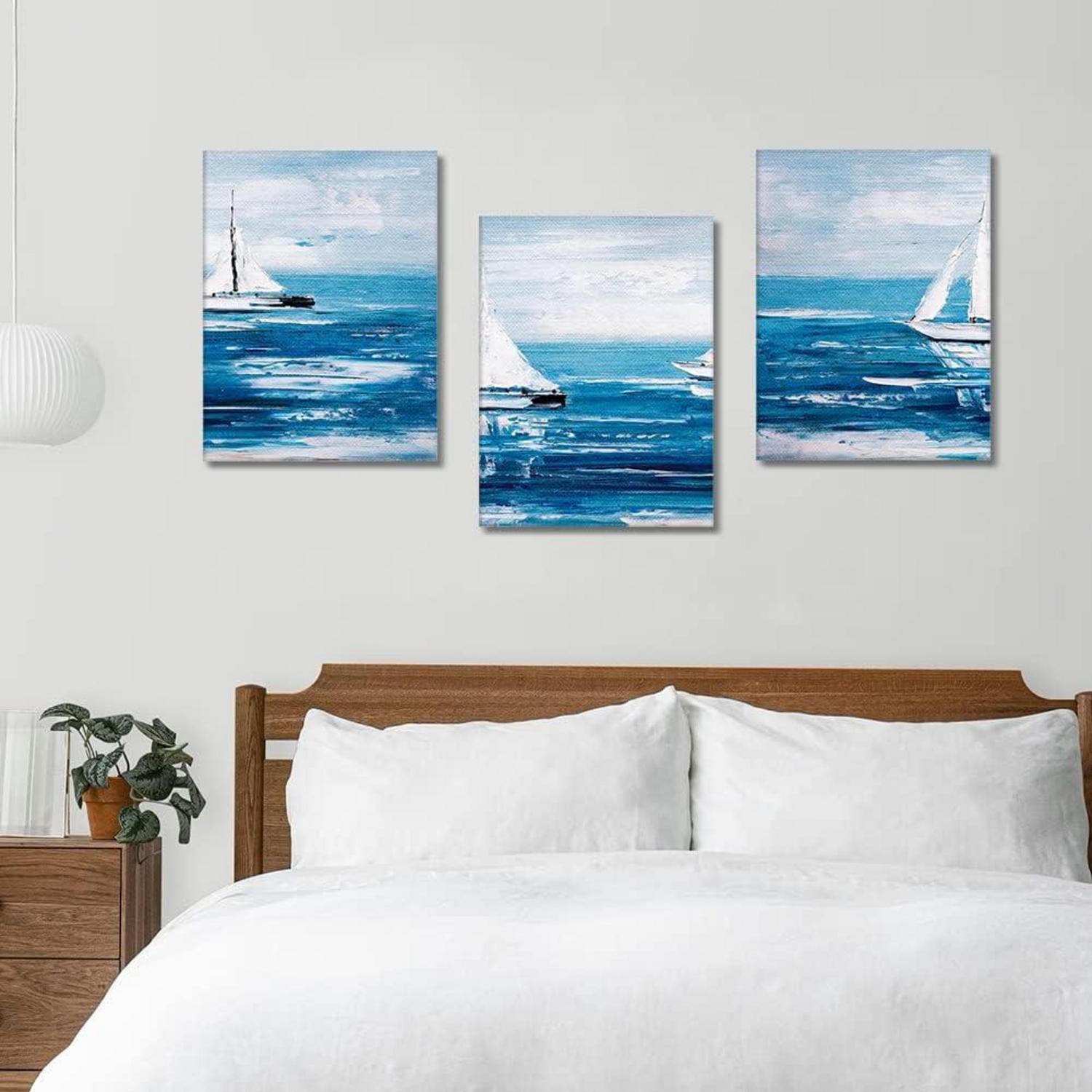 3-teilig Leinwandbilder Blauer Ozean Segelboot 30x40 cm Wandbild