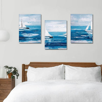 3-teilig Leinwandbilder Blauer Ozean Segelboot 30x40 cm Wandbild