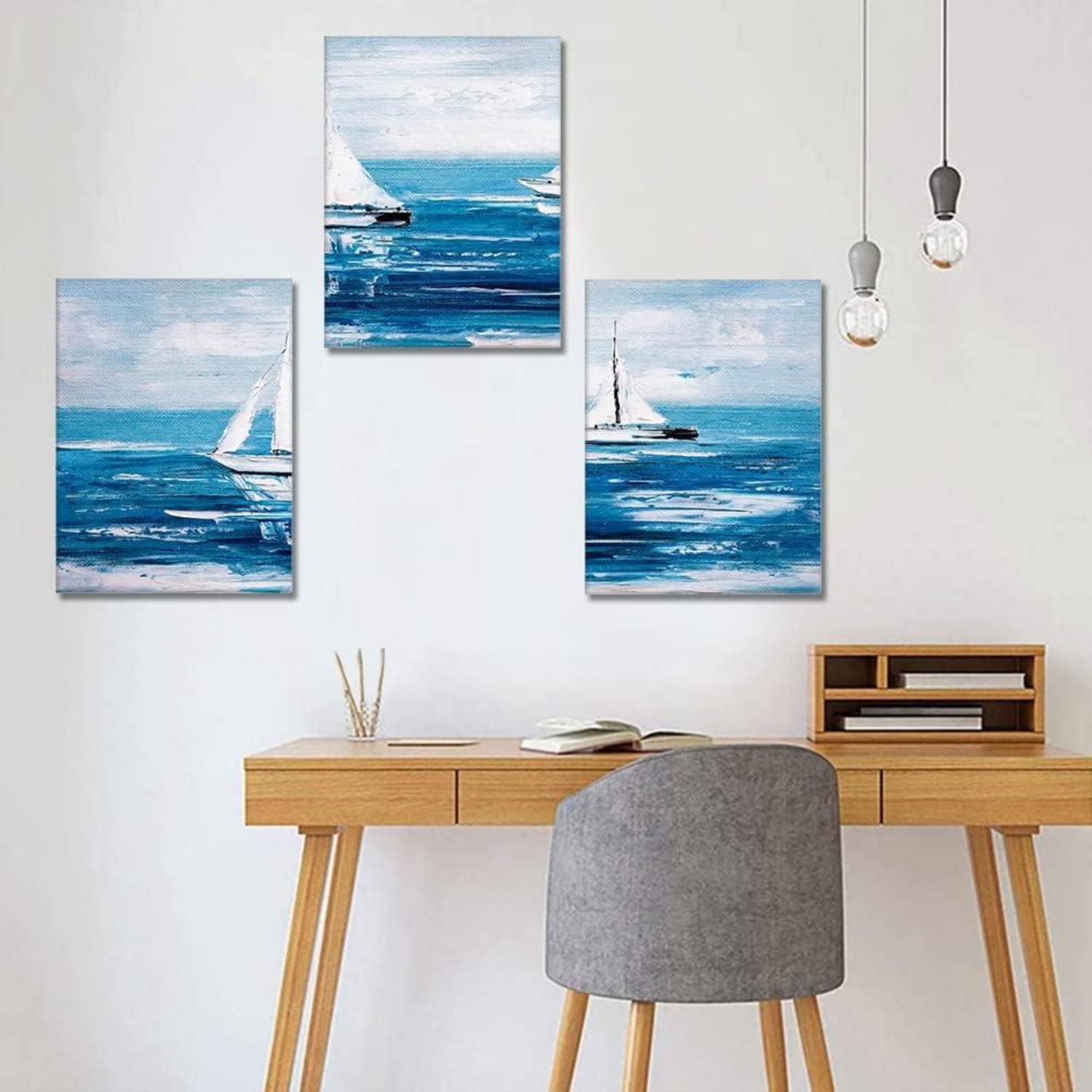 Leinwandbild Blauer Ozean Segelboot 30x40cm Wohnzimmer Badezimmer Wanddeko