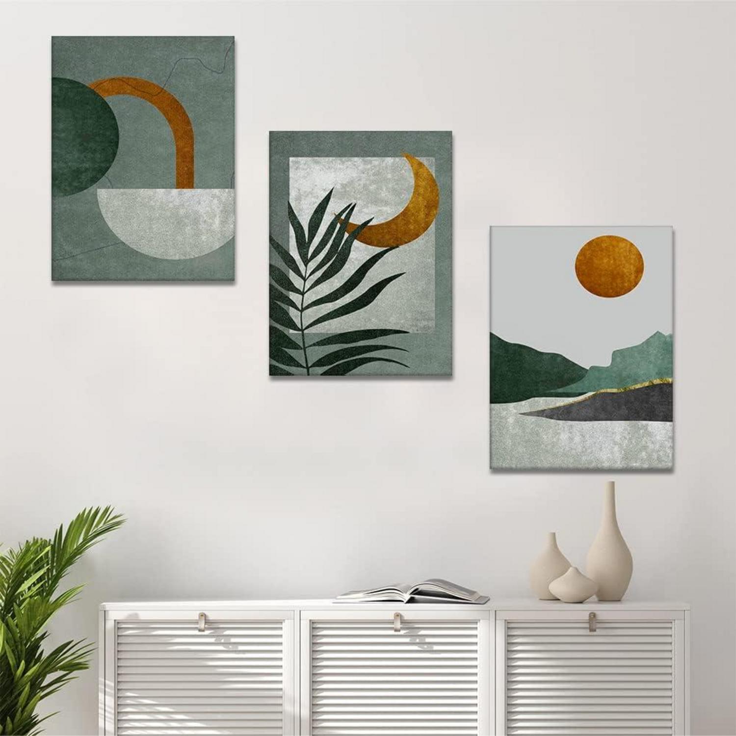 3-teiliges Zen Leinwandbildset Sonne Mond Teekanne - Moderne Wanddekoration 30x40 cm