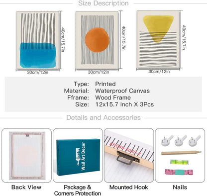 3-teiliges Geometrisches Linie Leinwandbild Set Moderne Wanddeko 30x40cm