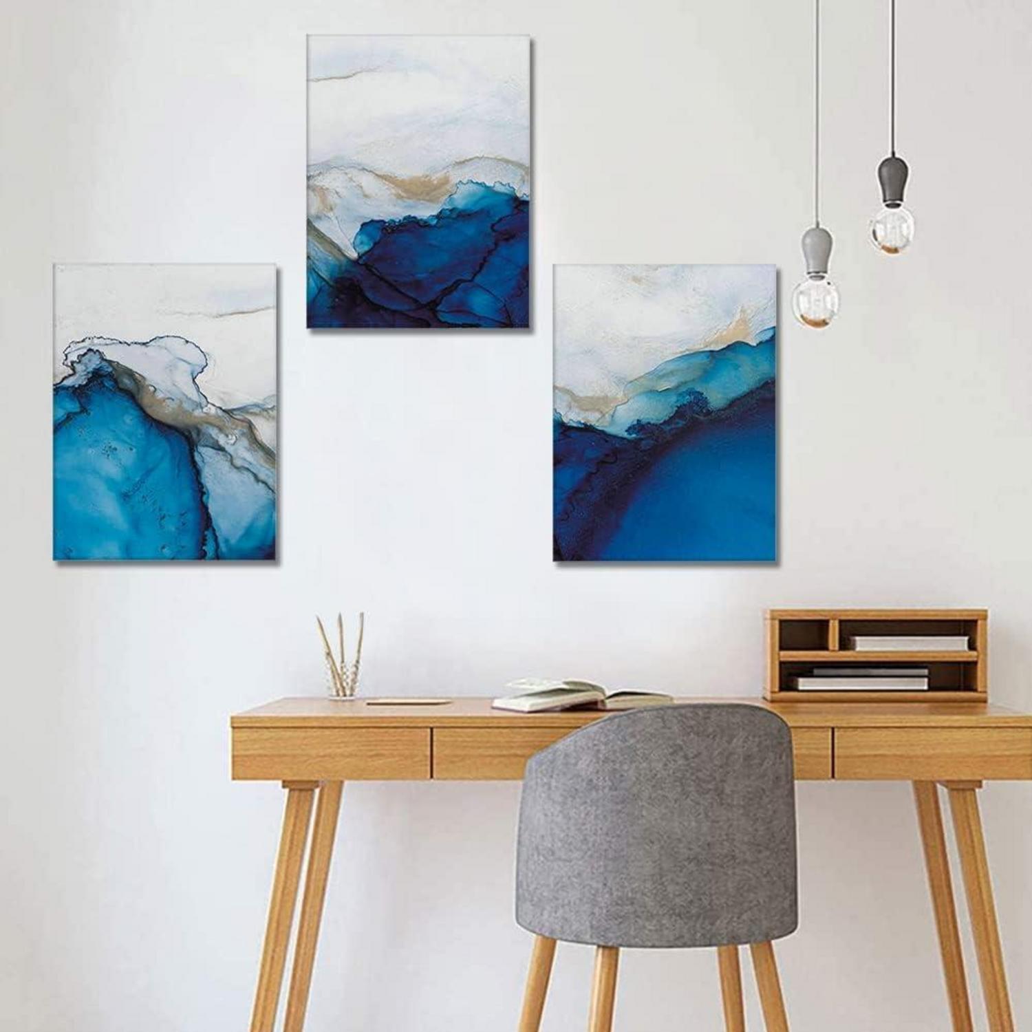 3teiliges Abstract Leinwandbild Marmor Blau Weiß Druck 30x40cm