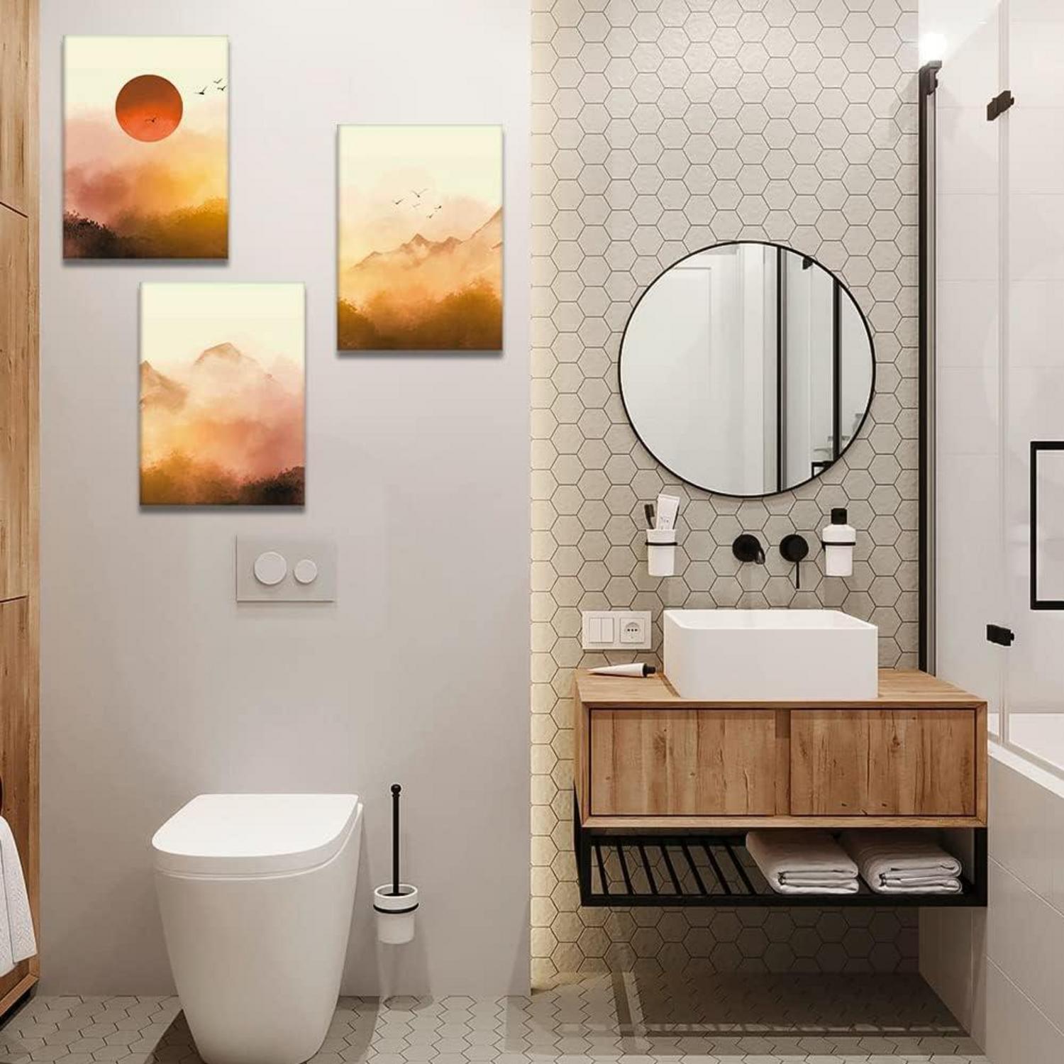 3er Set Leinwandbilder Sonnenaufgang Nebel Wald Kunstdruck 30x40cm