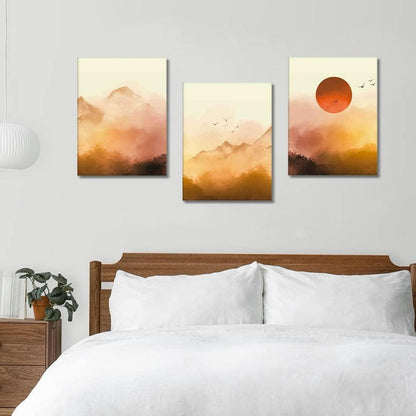 Leinwandbild 3 Teilig Sonnenaufgang Nebel Wald 30x40 cm modern