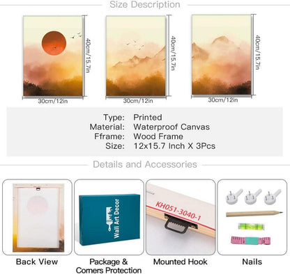 3er Set Leinwandbilder Sonnenaufgang Nebel Wald Kunstdruck 30x40cm