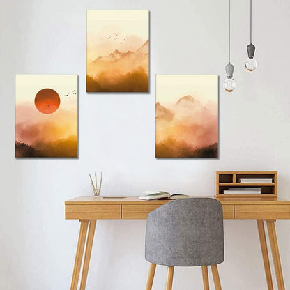 Artscope 3tlg. Leinwandbilder Sonnenaufgang Nebel Wald 30x40 cm