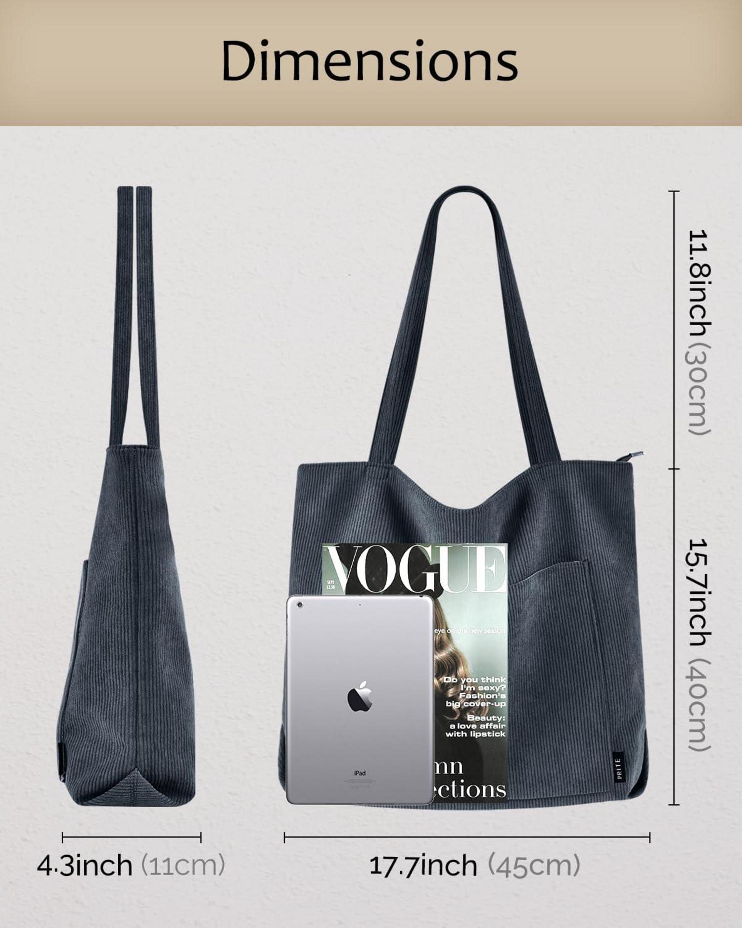 Handtasche Damen Tote Bag Shopper Cord Grau
