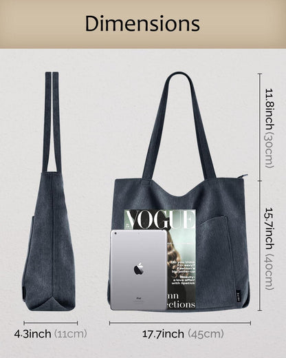 Handtasche Damen Tote Bag Shopper Cord Grau