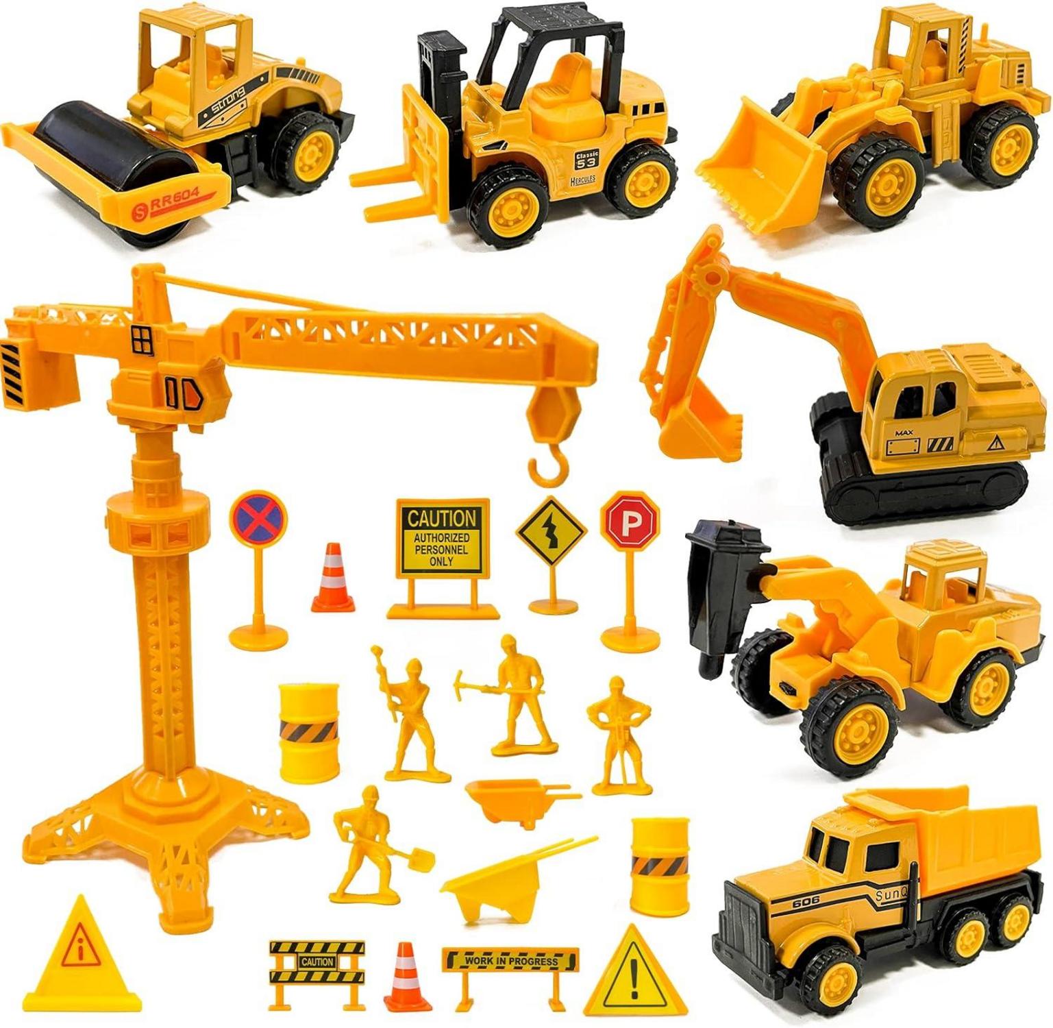 Baustellenfahrzeug Tortendeko Set 27-teilig für Kindergeburtstag