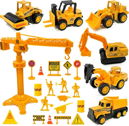 Baustellenfahrzeug Tortendeko Set 27-teilig für Kindergeburtstag