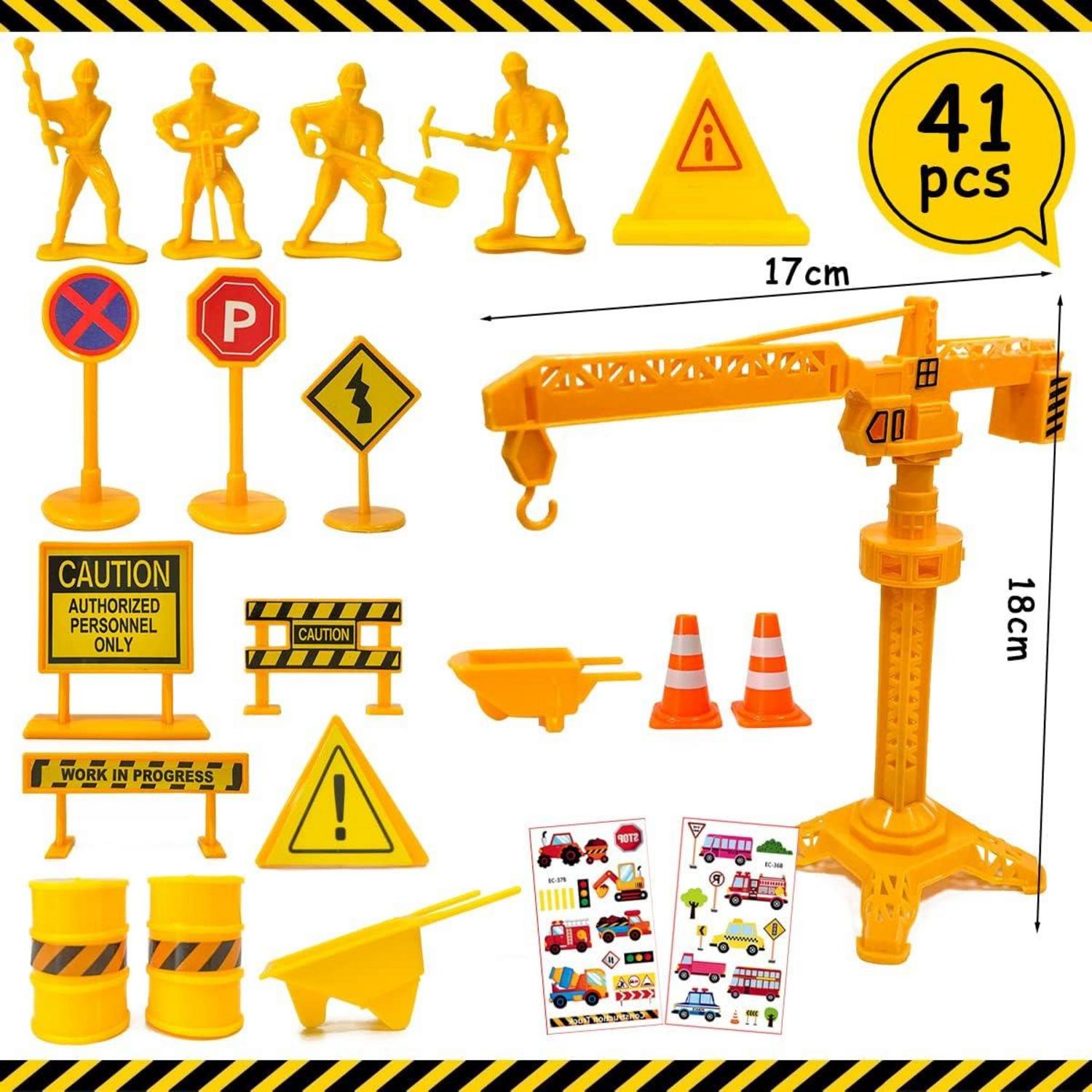 Baustellenfahrzeug Tortendeko Set 27-teilig für Kindergeburtstag