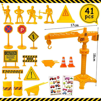 Baustellenfahrzeug Tortendeko Set 27-teilig für Kindergeburtstag