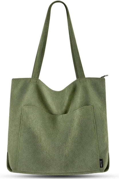 Große Damen Handtasche Cord Shopper Grün Beuteltasche