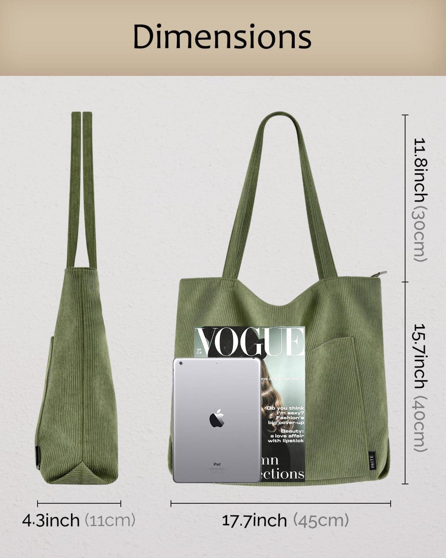 Große Damen Handtasche Cord Shopper Grün Beuteltasche