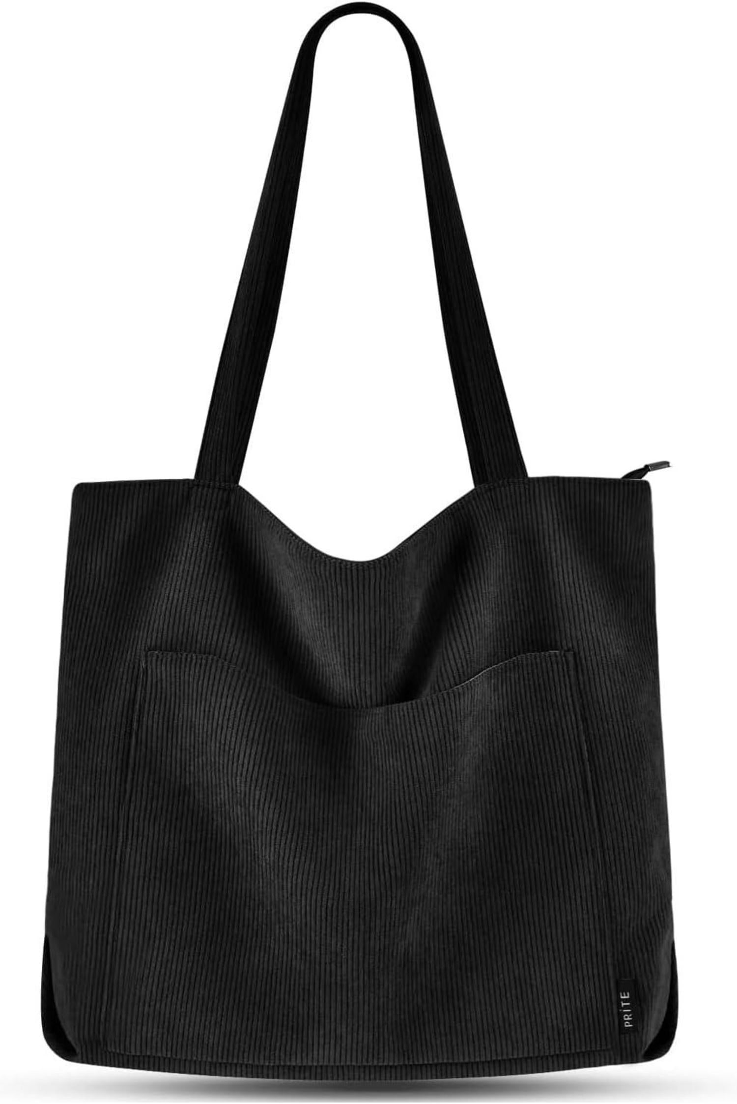 Handtasche Damen Tote Bag Shopper Cord Beuteltasche Schwarz