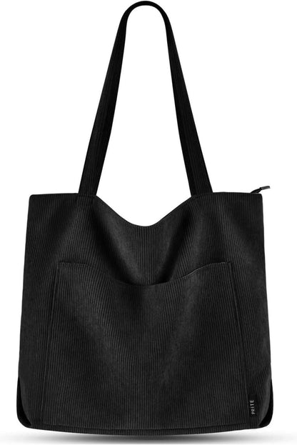 Handtasche Damen Tote Bag Shopper Cord Beuteltasche Schwarz