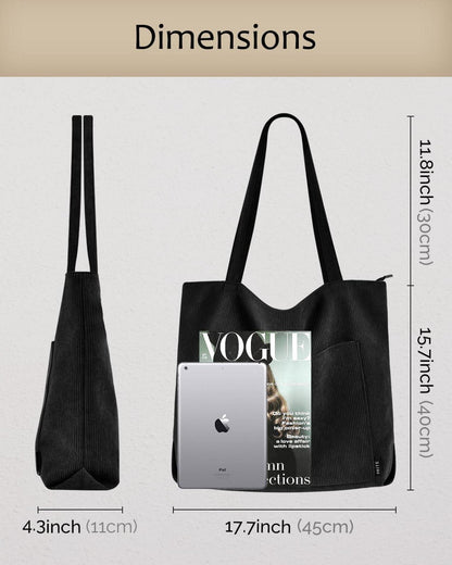Handtasche Damen Tote Bag Shopper Cord Beuteltasche Schwarz