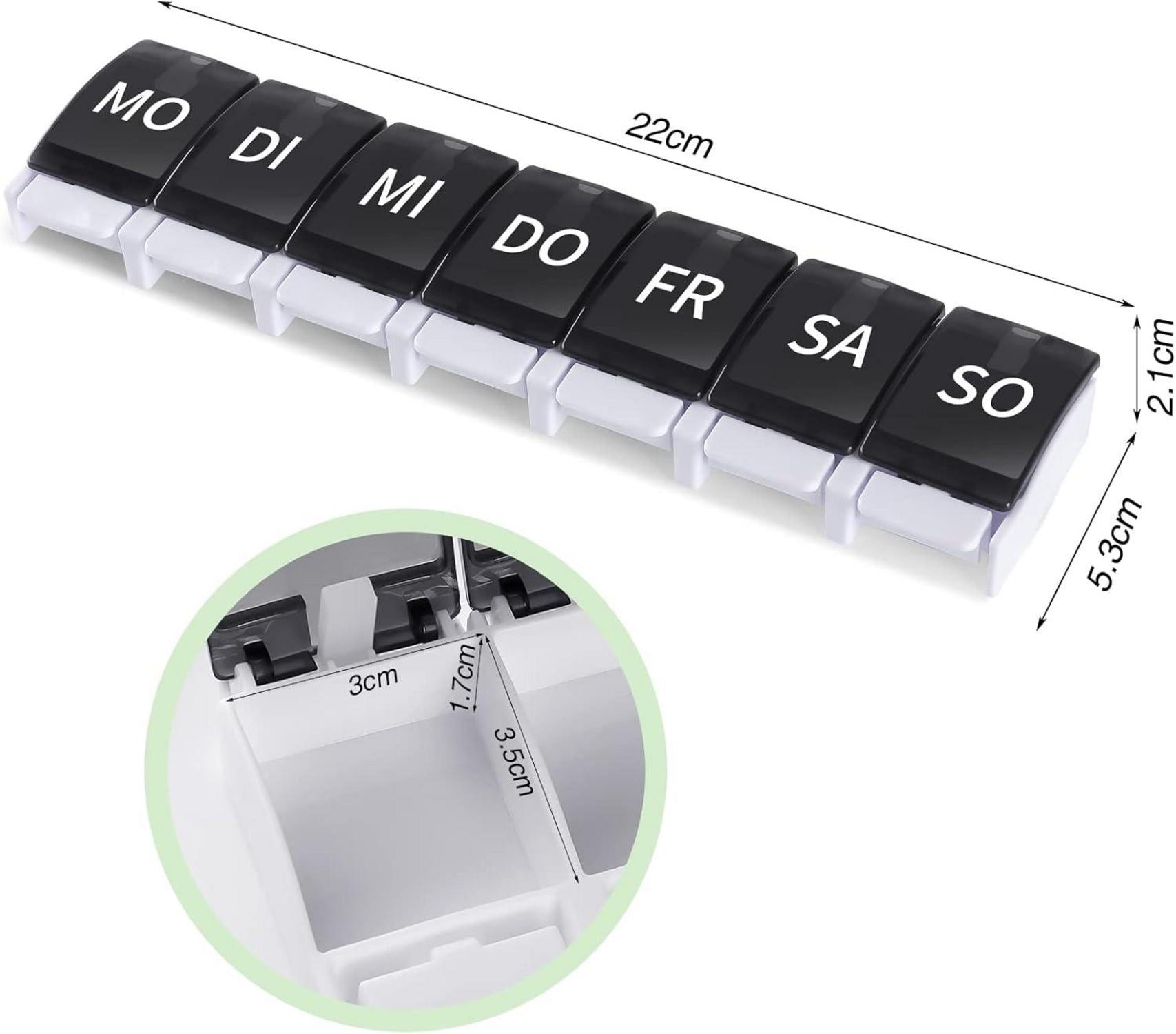 Deutsche Tablettenbox 7 Tage Medikamentenbox für unterwegs