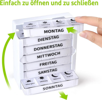 Opret Pillenbox 7 Tage 4 Fächer, lebensmittelecht, einfach