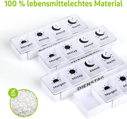Pillendose Tablettenbox 7 Tage 4 Fächer Organizer BPA-frei