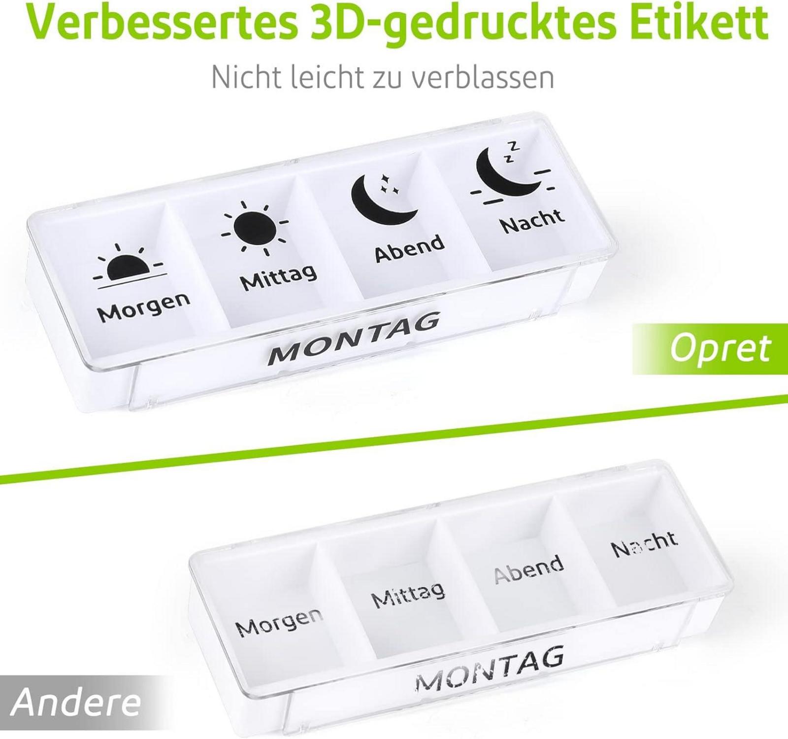 Tablettenbox 7 Tage 4 Fächer, Pillendose für Morgens Mittags Abends