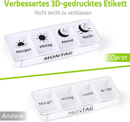 Tablettenbox 7 Tage 4 Fächer, Pillendose für Morgens Mittags Abends