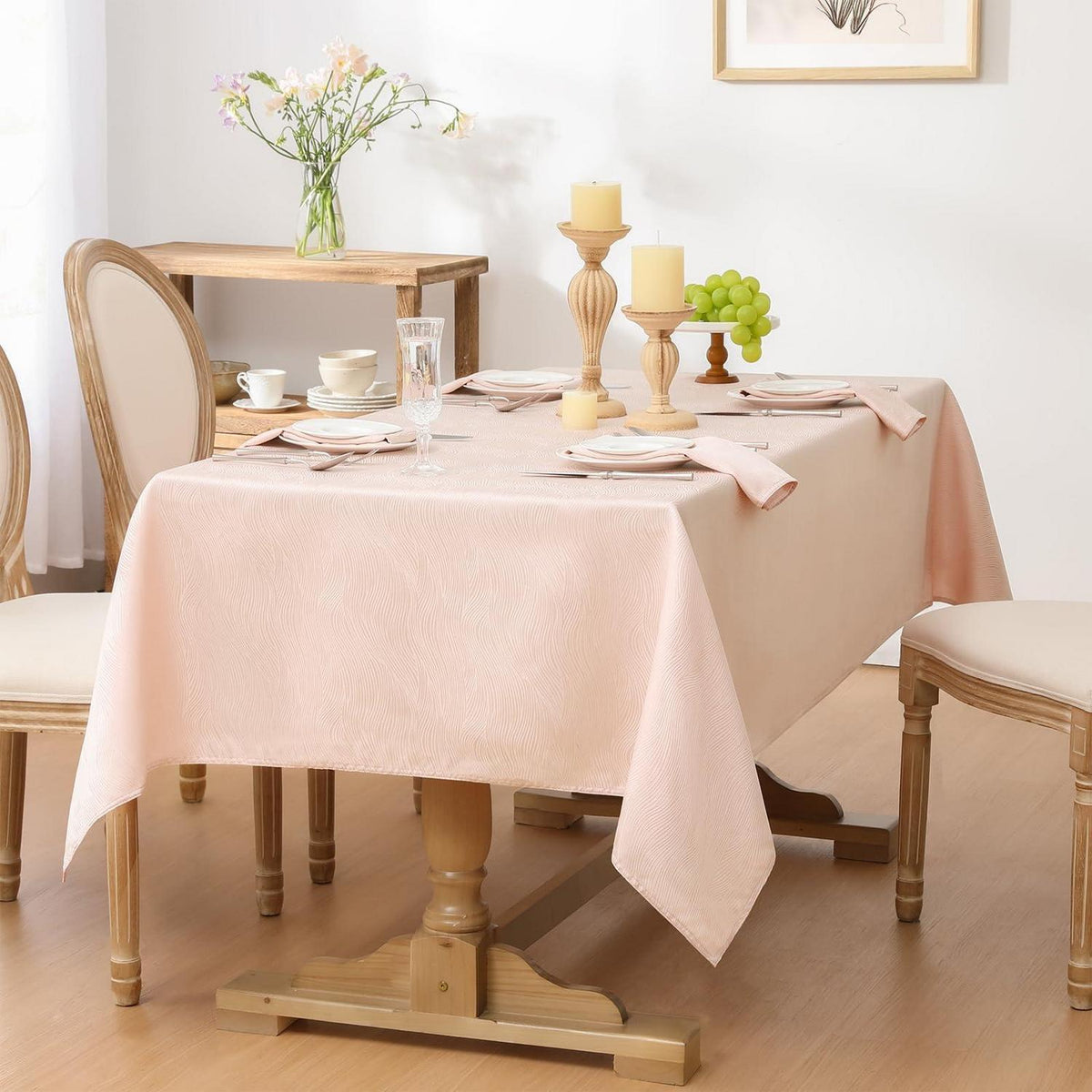 Rechteckige Tischdecke Jacquard Wirbelmuster – Wasserabweisend Rosa