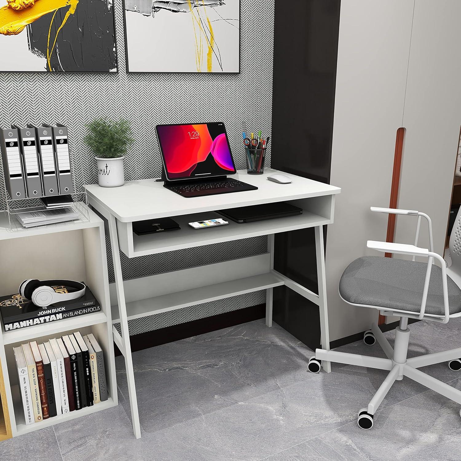 Kleiner Computertisch mit Stauraum Holz-Metall Schreibtisch