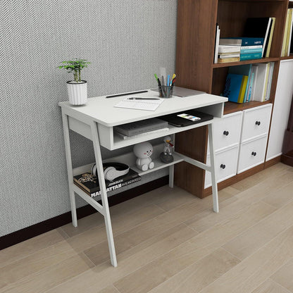 Computertisch 80 cm Weiß mit Stauraum Metallrahmen Holzschreibtisch