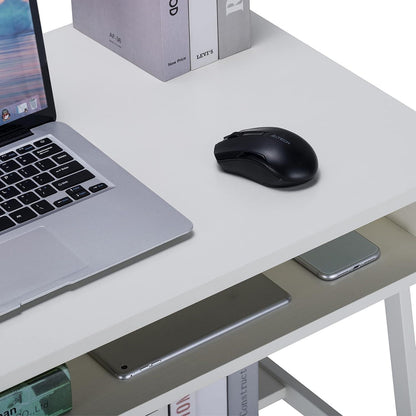 Computertisch 80 cm Weiß mit Stauraum Metallrahmen Holzschreibtisch