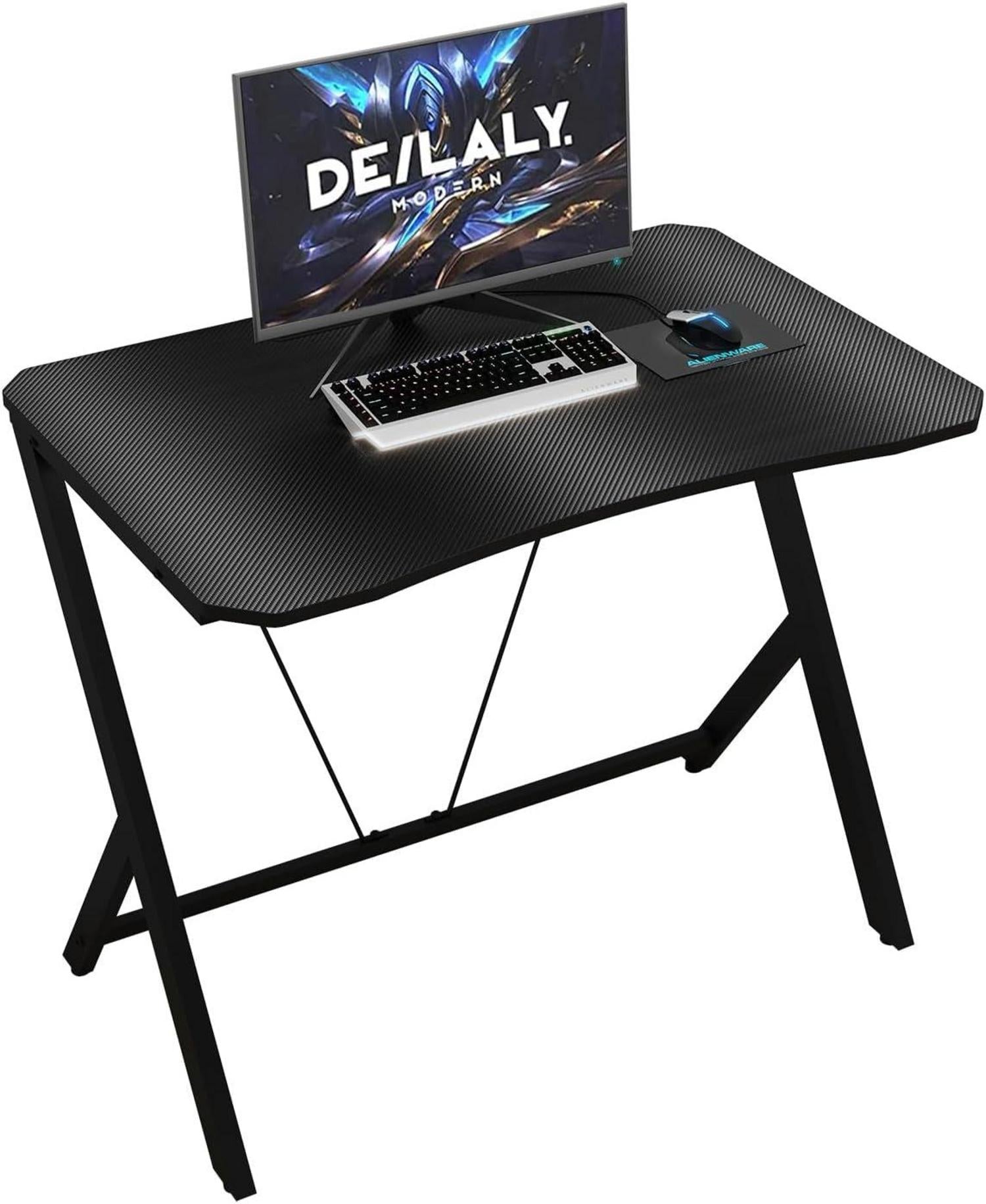 Schwarzer Gaming-Schreibtisch Karbonfaser-Effekt 90CM PC-Tisch
