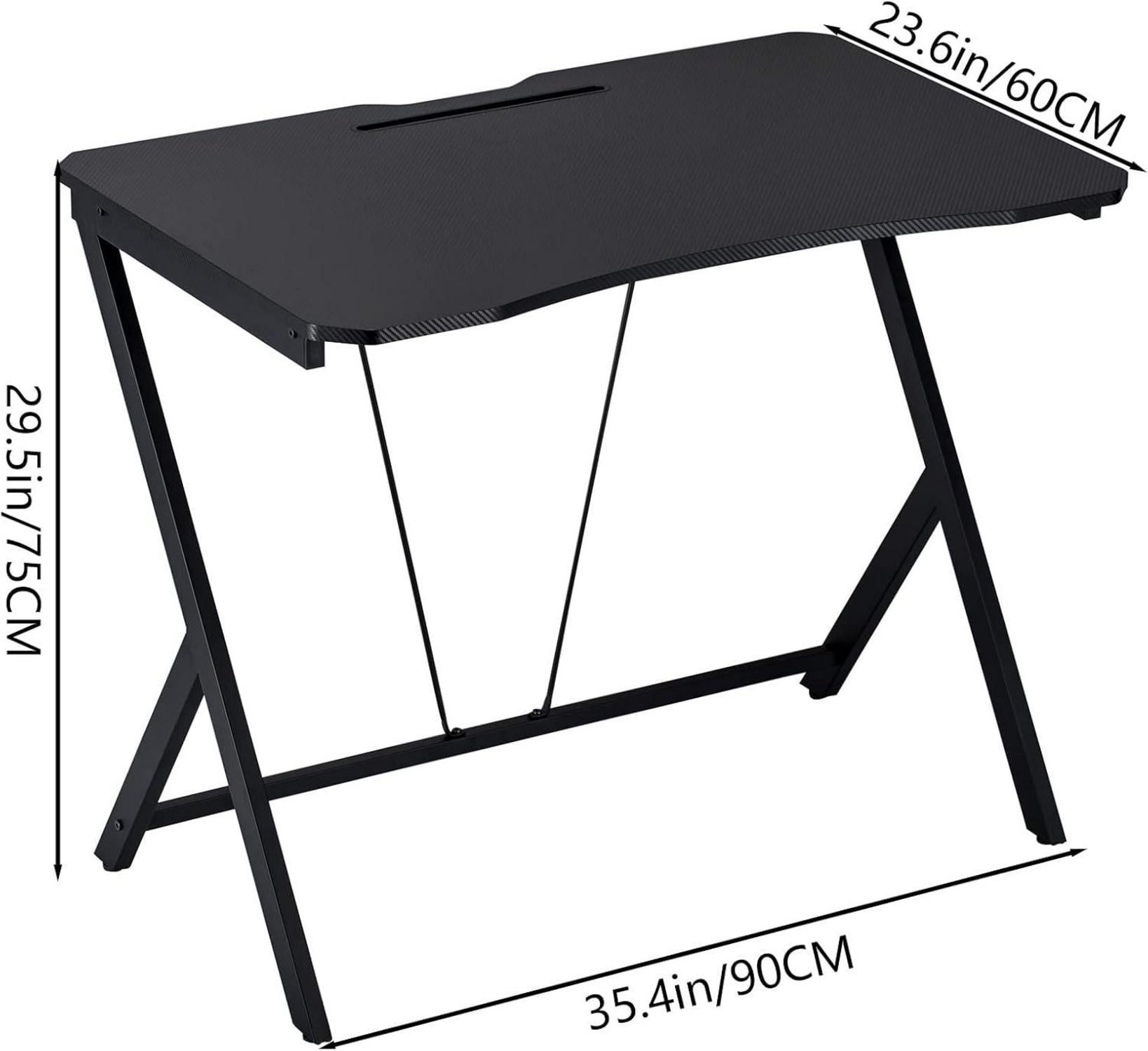 Schwarzer Gaming-Schreibtisch Karbonfaser-Effekt 90CM PC-Tisch
