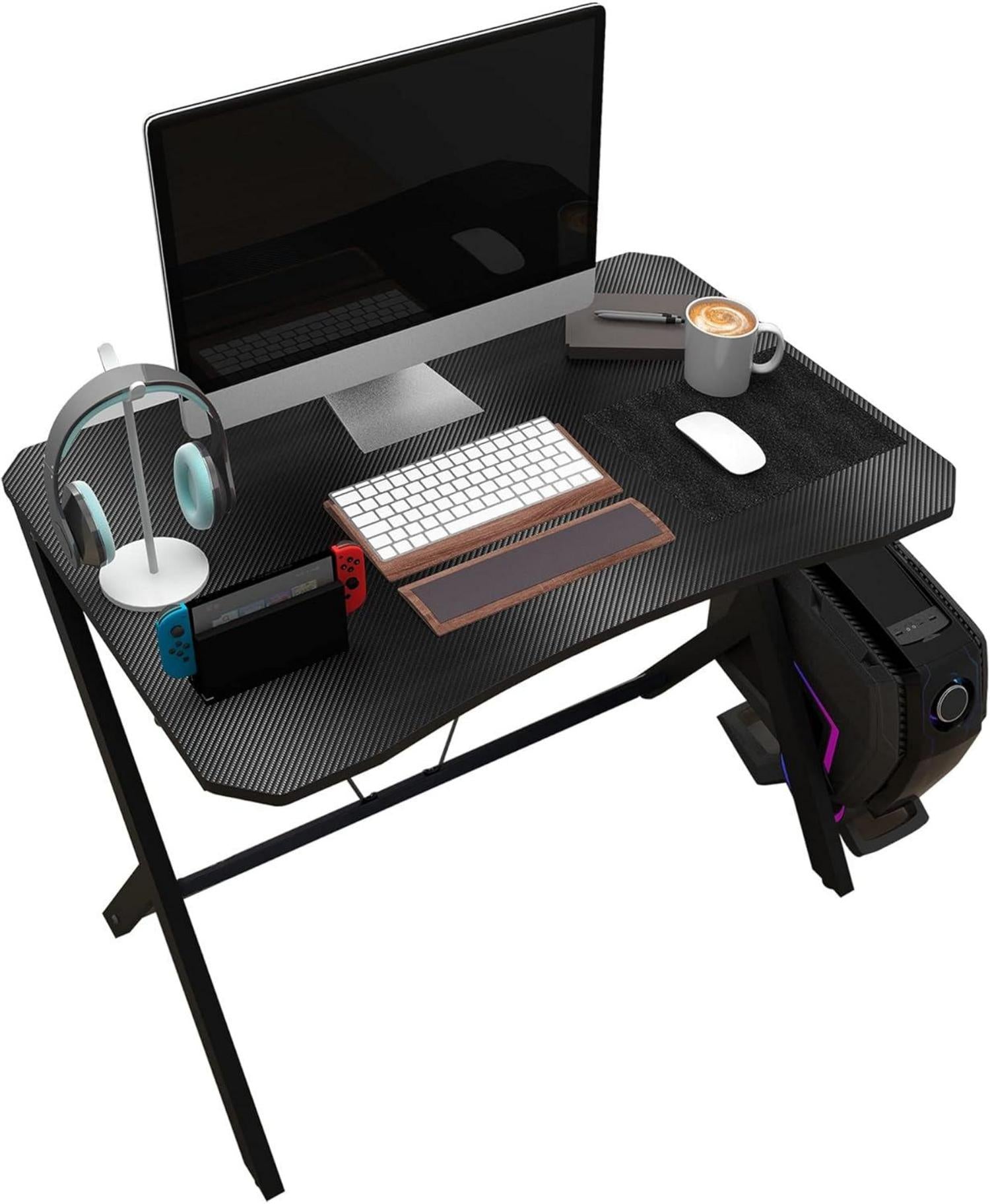 Gaming-Schreibtisch 90CM Kleiner PC-Tisch Karbonfaser-Effekt Schwarz